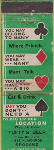 Matchbook Cover - Tufty's Beer Spokane WA