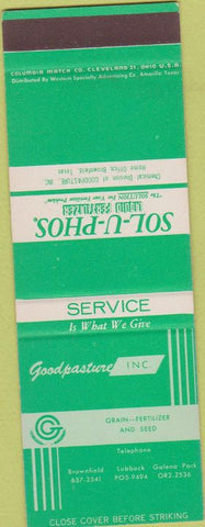 Matchbook Cover - Sol U Phos Fertilizer Lubbock Brownfield TX SAMPLE