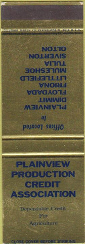Matchbook Cover - Plainveiw Ag Credit Dimmit Floydad Friona Tulia Silverton TX