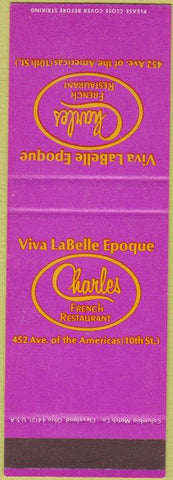Matchbook Cover - Viva LaBelle Charlies French Restaurant SAMPLE