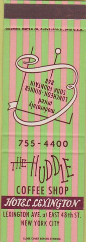 Matchbook Cover - The Huddle Coffee Shop New York City SAMPLE