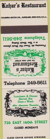 Matchbook Cover - Kuhar's Restaurant New York City SAMPLE