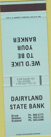 Matchbook Cover - Dairyland State Bank Bruce Sheldon Exeland MN SAMPLE