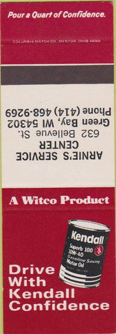 Matchbook Cover - Kendall Oil Gas Arnie's Green Bay WI SAMPLE