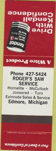 Matchbook Cover - Kendall Oil Gas Roger's Edmore MI SAMPLE