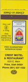 Matchbook Cover - Crest Motel Restaurant Price UT SAMPLE