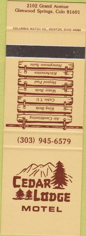 Matchbook Cover - Cedar Lodge Motel Glenwood Springs CO SAMPLE