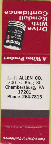 Matchbook Cover - Kendall Oil Gas LJ Allen Chambersburg PA SAMPLE