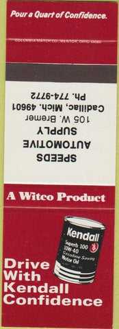 Matchbook Cover - Kendall Oil Gas Speeds Cadillac MI SAMPLE