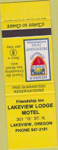 Matchbook Cover - Lakeview Lodge Motel Lakeview Or SAMPLE