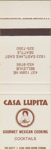 Matchbook Cover - Casa Lupita Mexican Food Bellevue Seattle WA SAMPLE