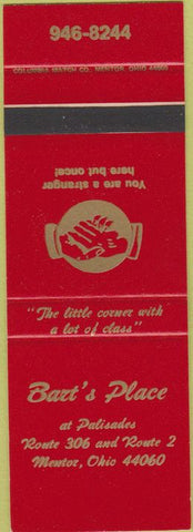Matchbook Cover - Bart's Place Mentor OH SAMPLE