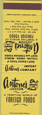 Matchbook Cover - Antone's Import Co Tulsa OK Houston TX SAMPLE yellow