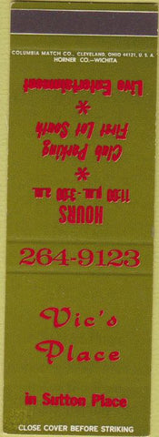 Matchbook Cover - Vic's Place Sutton Place SAMPLE