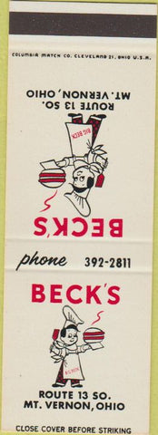 Matchbook Cover - Beck's Hamburgers Mount Vernon OH SAMPLE