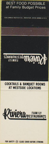 Matchbook Cover - Riviera Restaurants Mentor Euclid Westlake OH SAMPLE