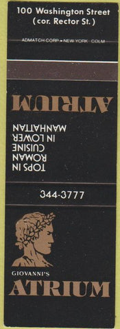 Matchbook Cover - Giovanni's Atrium New York City SAMPLE