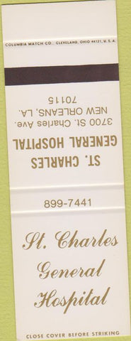 Matchbook Cover - St Charles General Hospital New Orleans LA SAMPLE