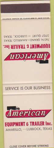 Matchbook Cover - American Equipment Trailer Lubbock Amarillo TX SAMPLE