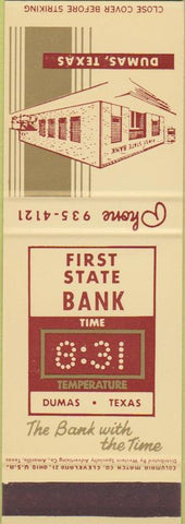 Matchbook Cover - First State Bank Dumas TX SAMPLE
