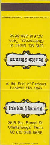 Matchbook Cover - Drake Motel Restaurant Chattanooga TN SAMPLE