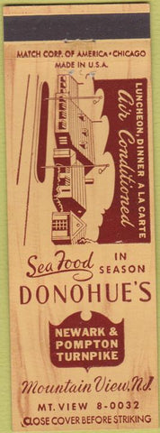 Matchbook Cover - Donohue's Sea Food Mountain View NJ