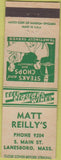 Matchbook Cover - Matt Reilly's Lanesboro MA