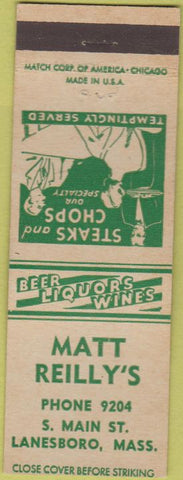 Matchbook Cover - Matt Reilly's Lanesboro MA