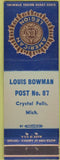 Matchbook Cover - American Legion Crystal Falls MI