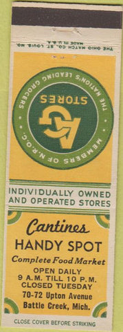 Matchbook Cover - Cantines Handy Spot Battle Creek MI