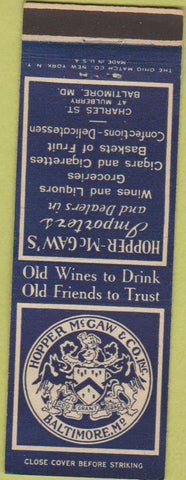 Matchbook Cover - Hopper McGaw Co Baltimore MD wine liquor