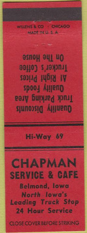 Matchbook Cover - Chapman Service Belmont IA truck stop