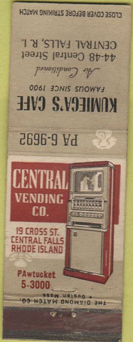Matchbook Cover - Kumiega's Cafe Central Falls RI Vending