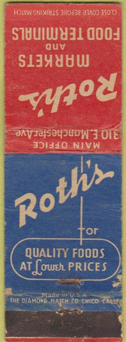 Matchbook Cover - Roth's Markets Grocery Los Angeles Santa Monica CA POOR