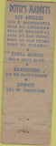 Matchbook Cover - Roth's Markets Grocery Los Angeles Santa Monica CA POOR