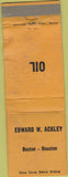 Matchbook Cover - Edward Ackley Oil Boston MA Houston TX WORN