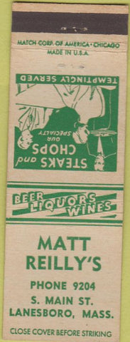 Matchbook Cover - Matt Reilly's Lanesboro MA