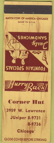 Matchbook Cover - Corner Hut Chicago IL