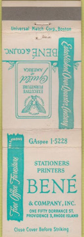 Matchbook Cover - Bene Printers Stationers Providence RI
