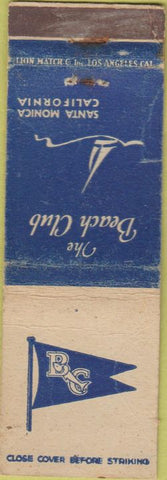 Matchbook Cover - The Beach Club Santa Monica CA WORN