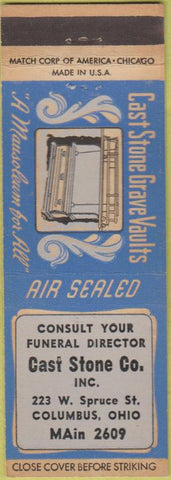 Matchbook Cover - Cast Stone Grave Caults Columbus OH