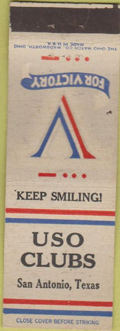 Matchbook Cover - USO Clubs San Antonio TX WWII WEAR