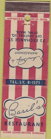 Matchbook Cover - Basil's Restaurant Lynn MA WEAR