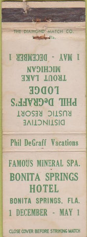 Matchbook Cover - Phil DeGraff's Lodge Trout Lake MI WORN Bonita Springs
