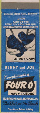 Matchbook Cover - Four O Navy Tailors Norfolk VA work clothes uniforms jeans