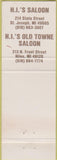 Matchbook Cover - HIS Old Towne Saloon St Joseph MI Niles
