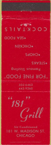 Matchbook Cover - 181 Grill Chicago IL