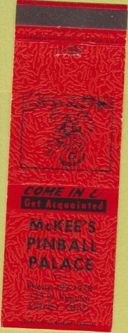 Matchbook Cover - McKee's Pinball Palace Sidney OH