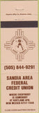 Matchbook Cover - Sandia Area Credit Union Kirtland Air Force Base NM