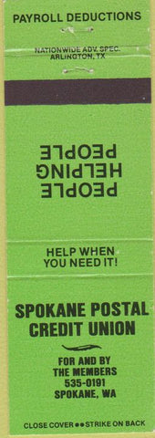 Matchbook Cover - Spokane Postal Credit Union WA green